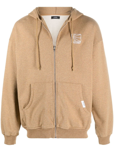 Shop Paccbet Logo-embroidered Zip-up Hoodie In Brown