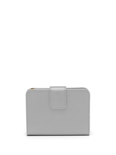 Prada Logo-plaque Saffiano Wallet In Grey