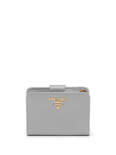 Prada Logo-plaque Saffiano Wallet In Grey