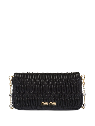 Shop Miu Miu Miu Crystal Cloqué Nappa Leather Bag In Black