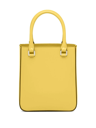 Shop Prada Small Brushed Tote Bag In Yellow