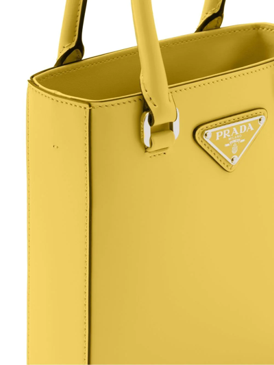 Shop Prada Small Brushed Tote Bag In Yellow