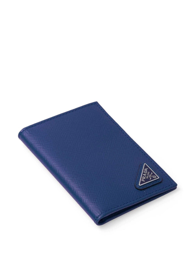 Shop Prada Triangle-logo Saffiano Cardholder In Blue