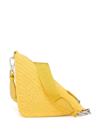 Shop Prada Raffia Triangle Shoulder Bag In Yellow