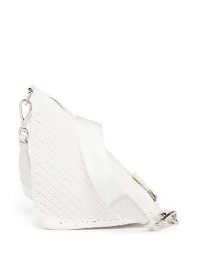 Shop Prada Raffia Triangle Shoulder Bag In White