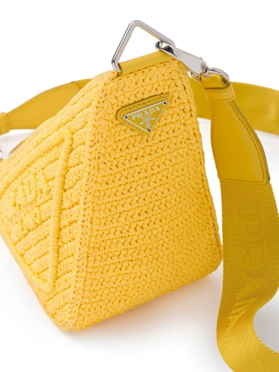 Shop Prada Raffia Triangle Shoulder Bag In Yellow