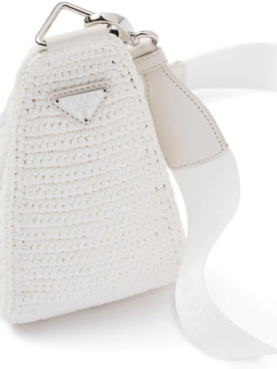 Shop Prada Raffia Triangle Shoulder Bag In White