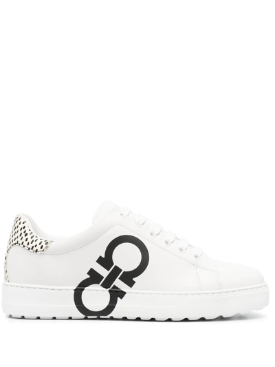Shop Ferragamo Gancini-print Low-top Sneakers In White