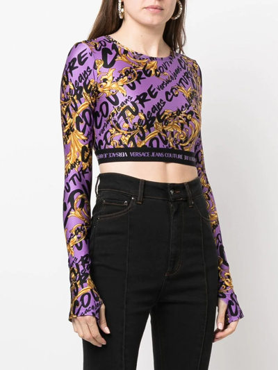 Shop Versace Jeans Couture Garland-print Cropped Top In Purple