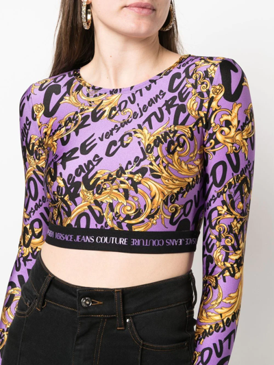 Shop Versace Jeans Couture Garland-print Cropped Top In Purple