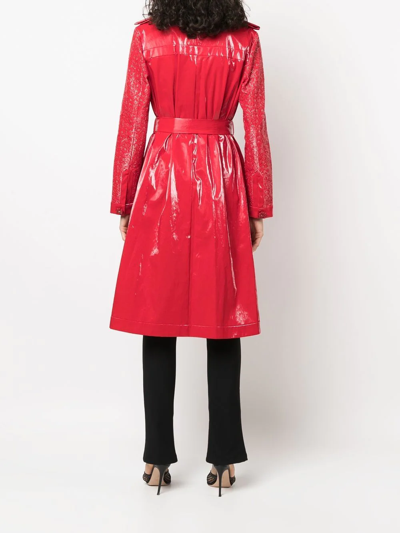 Shop Genny Vinyl-effect Floral Trench-coat In Red