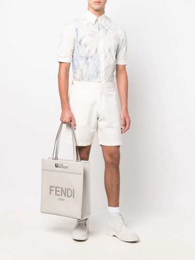 Shop Fendi N-s Embossed Logo Tote Bag In Grey