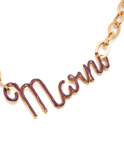 Shop Marni Logo-motif Chain Necklace In Gold