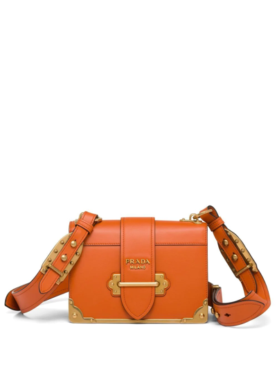 Shop Prada Cahier Shoulder Bag In Orange