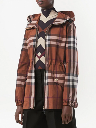 Shop Burberry Check-pattern Lightweight Parka Jacket In Brown