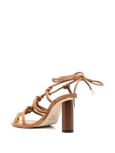 Shop A.w.a.k.e. Rovena Knot-detail Leather Sandals In Brown