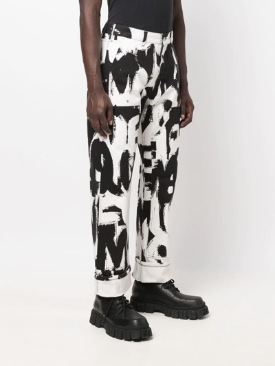 Alexander Mcqueen Mcqueen Graffiti Workwear Jeans In White