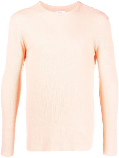 Erl Long-sleeve Waffle-knit T-shirt In Orange