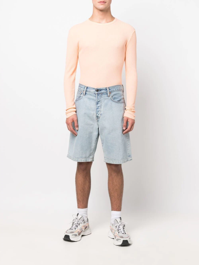 Erl Long-sleeve Waffle-knit T-shirt In Orange