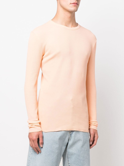 Erl Long-sleeve Waffle-knit T-shirt In Orange