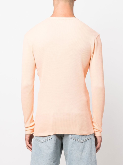 Erl Long-sleeve Waffle-knit T-shirt In Orange