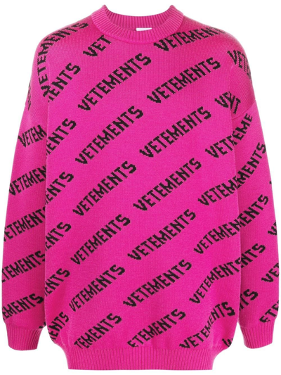 Vetements Intarsia-knit Logo Jumper In Hot Pink Black | ModeSens