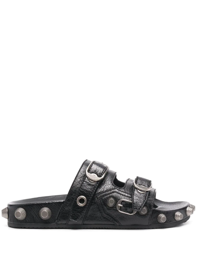 Shop Balenciaga Stud-detail Leather Sandals In Black