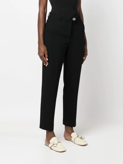 Ferragamo High Waist Jersey Trousers With Jewel Button In Black