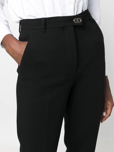 Ferragamo High Waist Jersey Trousers With Jewel Button In Black