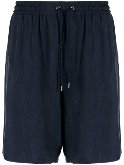 Shop Giorgio Armani Drawstring Cotton Bermuda Shorts In Blue