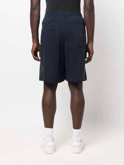 Shop Giorgio Armani Drawstring Cotton Bermuda Shorts In Blue