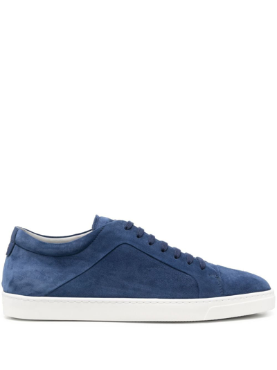 Shop Giorgio Armani Suede Lace-up Sneakers In Blue