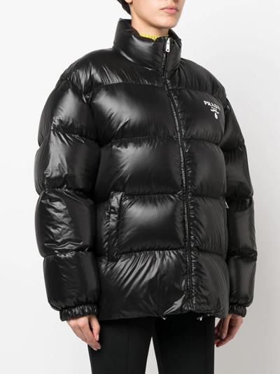 Prada Black Re-nylon Padded Jacket With Logo In Black