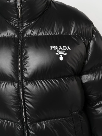 Prada Black Re-nylon Padded Jacket With Logo In Black