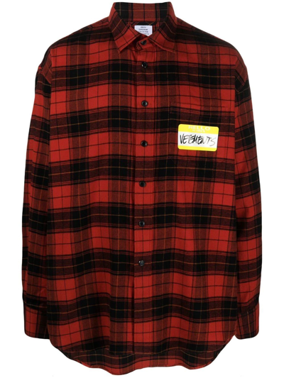 Shop Vetements Logo-plaque Check Shirt In Red