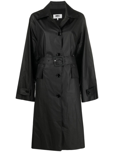 Shop Mm6 Maison Margiela Single-breasted Belted Trench Coat In Black