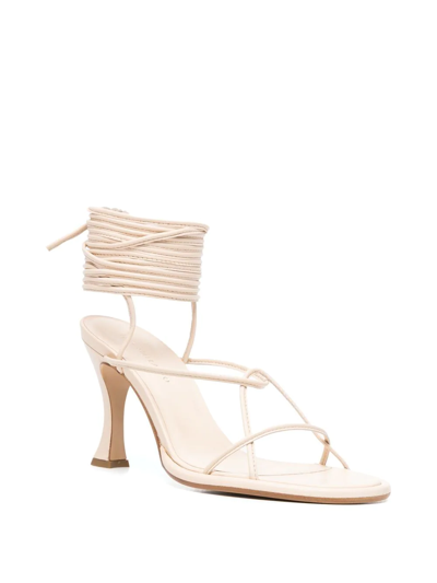 Shop Ilio Smeraldo Ankle-tie Heeled Sandlas In Neutrals