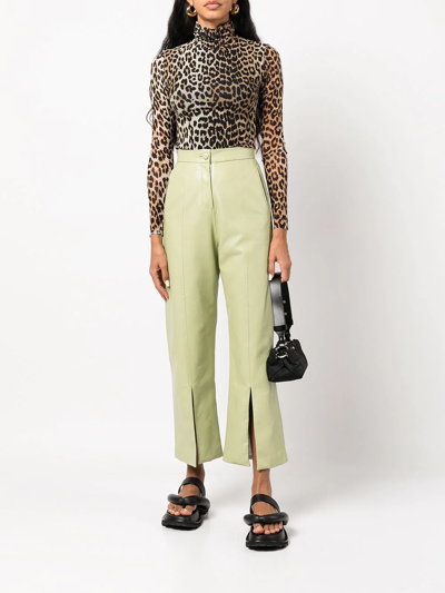Shop Ganni Leopard-print Long-sleeve Top In Braun