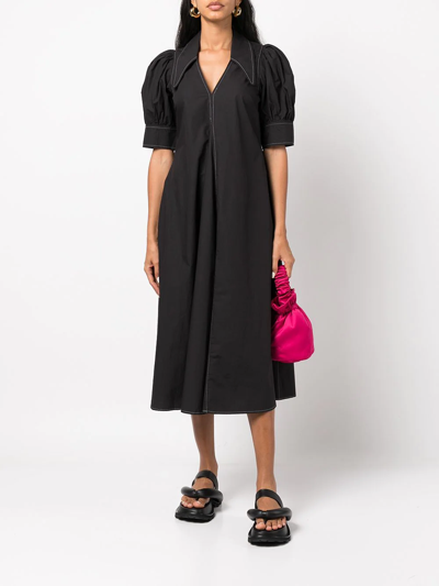 Shop Ganni Short-sleeve Midi Dress In Schwarz