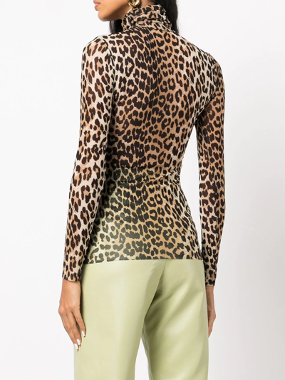 Shop Ganni Leopard-print Long-sleeve Top In Braun
