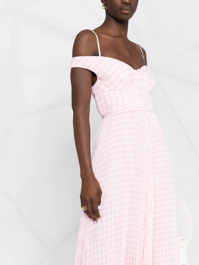 Shop Self-portrait Off-shoulder Empire-line Dress In Rosa