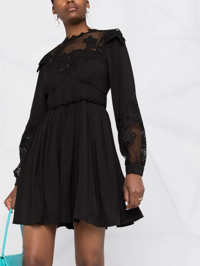 Shop Self-portrait Guipure-lace Empire-line Dress In Schwarz