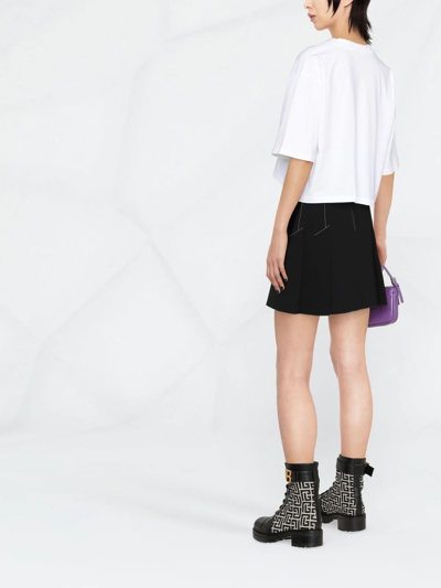 Balmain Logo Cotton Jersey Cropped T-shirt In Weiss