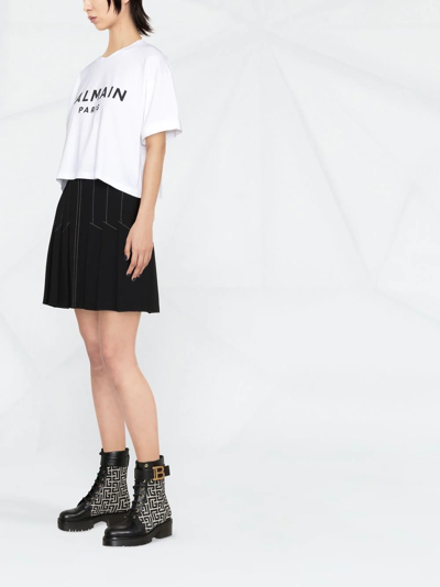 Balmain Logo Cotton Jersey Cropped T-shirt In Weiss