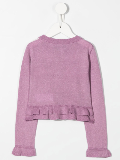 Simonetta Striped Ruffle Hem Cardigan In Rosa