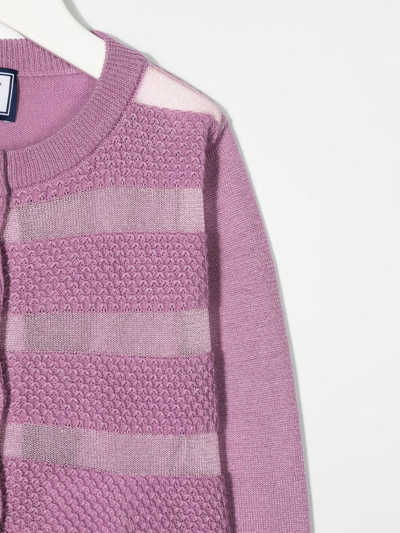 Shop Simonetta Striped Ruffle Hem Cardigan In Rosa