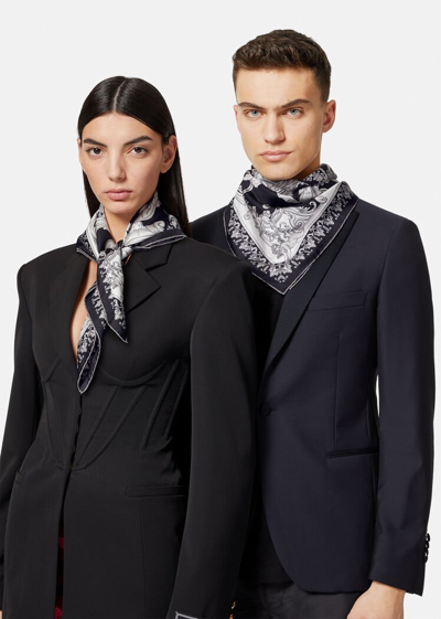 Shop Versace Silver Baroque Silk Foulard, Female, Black, One Size