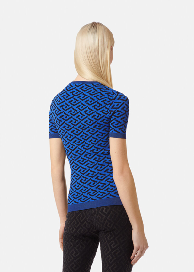 Shop Versace La Greca Jacquard T-shirt, Female, Blue, 36