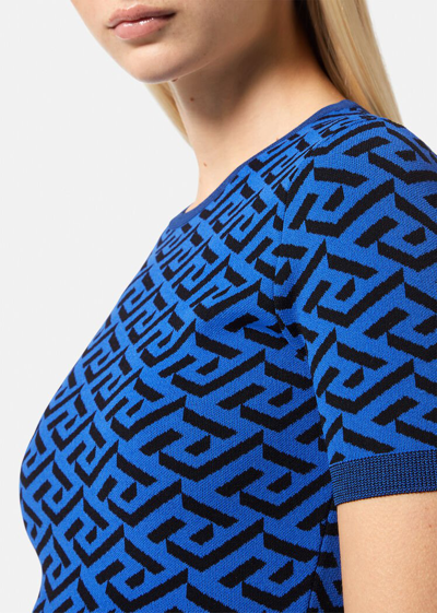 Shop Versace La Greca Jacquard T-shirt, Female, Blue, 36
