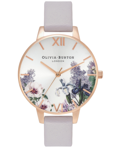 Shop Olivia Burton Women's Secret Garden Leather Strap Watch 30mm In Lilac